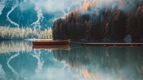 Download 1920x1080 Mountain Lake Boat Reflection