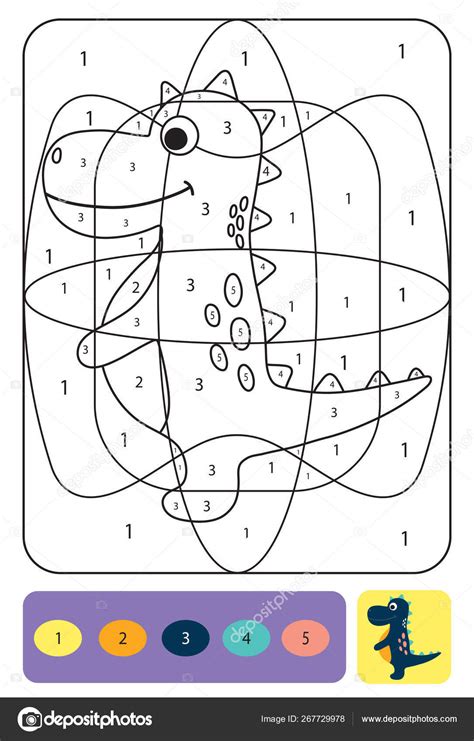 Cute Dino Coloring Page For Kids Coloring Puzzle With Numbers O Stock