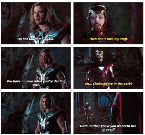 The Avengers Iron Mantony Stark Asks Thor Doth Mother Know You
