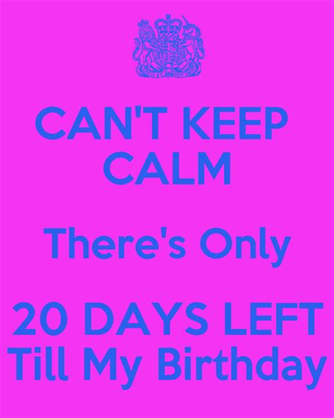 Cant Keep Calm Theres Only 20 Days Left Till My Birthday Poster