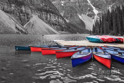 Moraine Lake Canoes Selective Colors By Delphimages Photo Creations