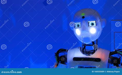 Funny Humanoid Robot Talking And Moving Head Editorial Photo