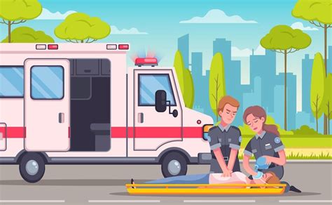 Free Vector Paramedic Emergency Ambulance Cartoon Composition
