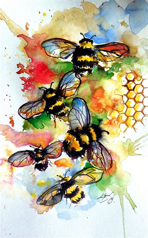 Bee Painting Original Watercolor Painting Original Paintings