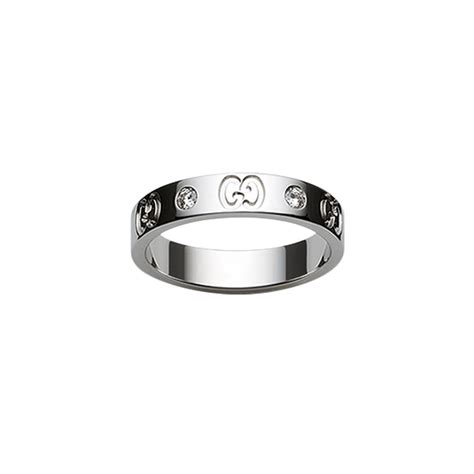 Gucci Icon 18kt White Gold Diamond Thin Band Ring Baileys Fine Jewelry