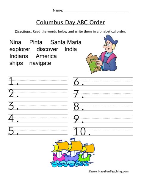 Make learning the alphabet a journey that is fun and easy for them with these kids academy worksheets. Columbus Day ABC Order Sorting Worksheet | Have Fun Teaching