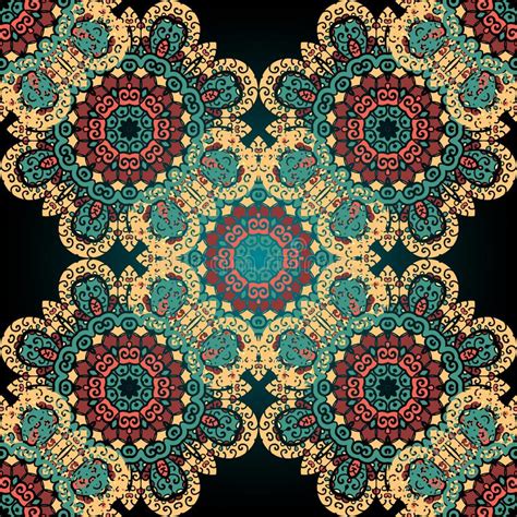 Seamless Paisley Mandala Abstract Pattern Tiled Vector Asian Ornate