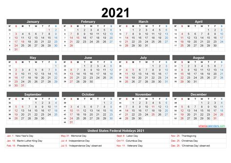 2021 Printable Calendar With Holidays Usa Free Letter Templates