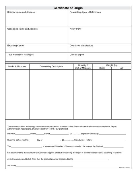 Printable Manufacturer S Certificate Of Origin Template Printable