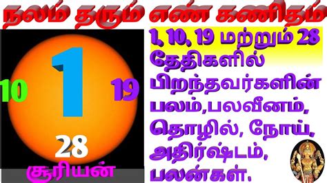 Numerology Prediction For Number 11019 And 28 Sun எண் கணிதம் பலன்கள்