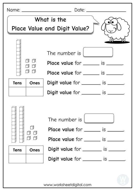 Place Value And Digit Value Tens And Ones Worksheet Digital