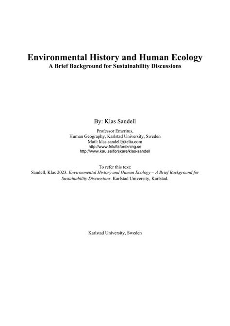 Pdf Environmental History And Human Ecology A Brief Background For