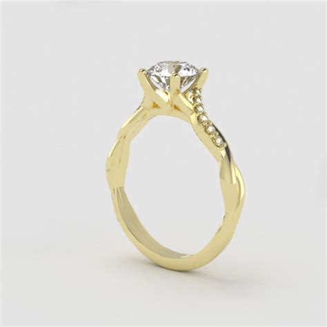 Round Brilliant Cut Twisted Vine Engagement Ring With Pavé Set Diamonds