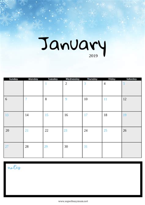 January Calendar Template Free Printable Super Busy Mum Northern