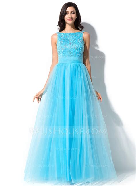 A Lineprincess Scoop Neck Floor Length Tulle Prom Dress With Lace