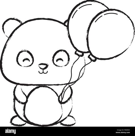 Cute Panda Bear With Balloons Over White Background Vector