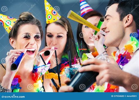 Party People In Bar Celebrating Carnival Stock Image Image Of Party