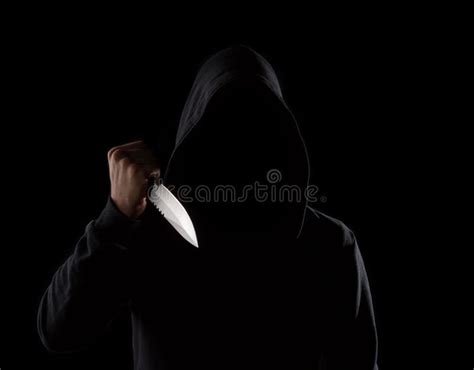 Dangerous Hooded Man Holding Knife Stock Photo Image Of Halloween Holding