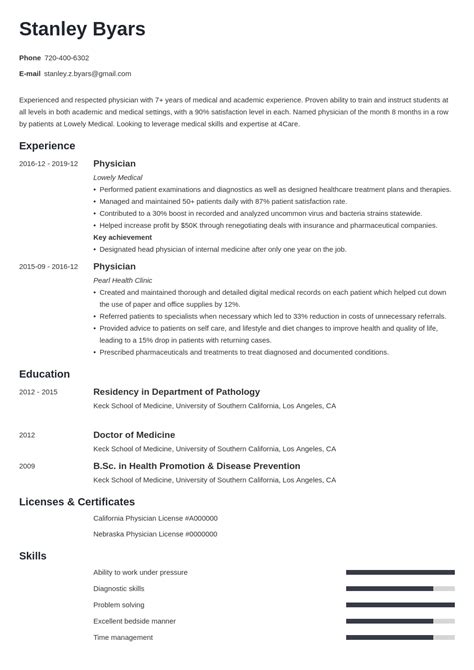 Physician Cv Example And Writing Guide For Physicians