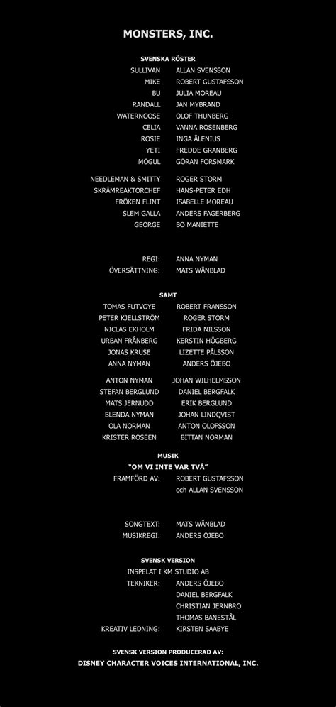 Image - Monsters, Inc. Swedish Credits.png | Anime Voice-Over Wiki ...