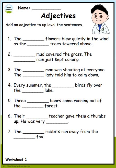 Worksheet Adjective With Answer