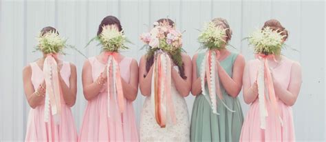 Perfect Blush Pink And Sage Green Bridesmaids With Ribbons On The