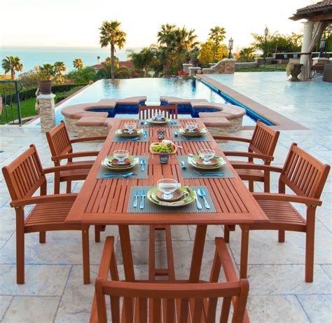 Vifah Malibu Outdoor 7-piece Wood Patio Dining Set W Table & Stacking ...
