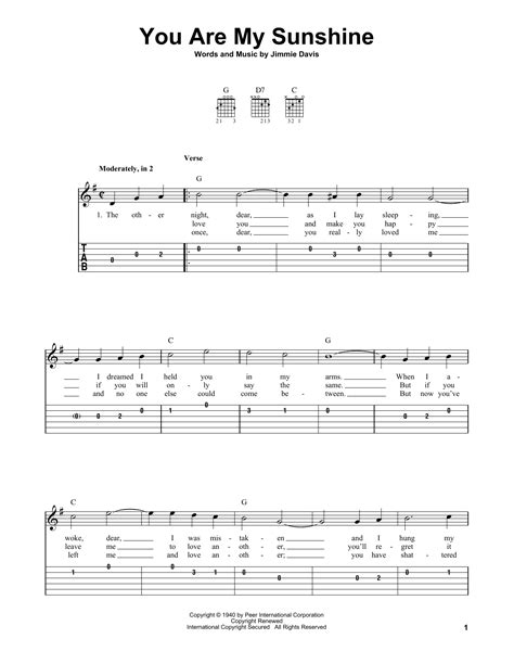 You Are My Sunshine By Jimmie Davis Easy Guitar Tab Guitar Instructor