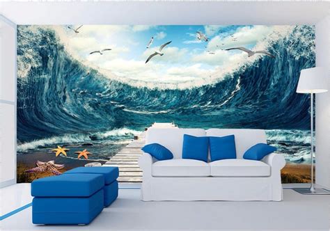 3d Room Wallpaper Custom Mural Sea Waves The Seagull