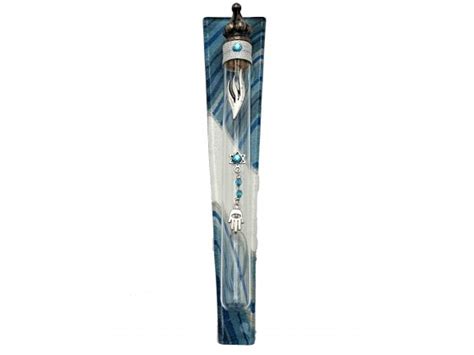 Buy Lily Art Light Blue Glass Mezuzah With Hamsa And A Star Of David