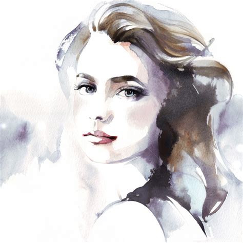 Portrait Lady Illustration Watercolor Art Face Watercolor Face Fashion Illustration Watercolor