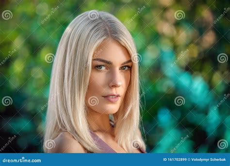 Beautiful Blond Woman In Park Summer Sunlight Beauty Blonde Girl