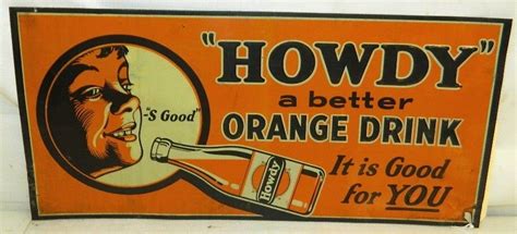 Original Vintage Rare 1940s Howdy Orange Soda Tin Advertising Sign