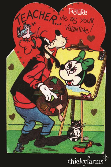 1950s Disney Goofy Paints Minnie Mouse Teacher Vintage Valentines Day