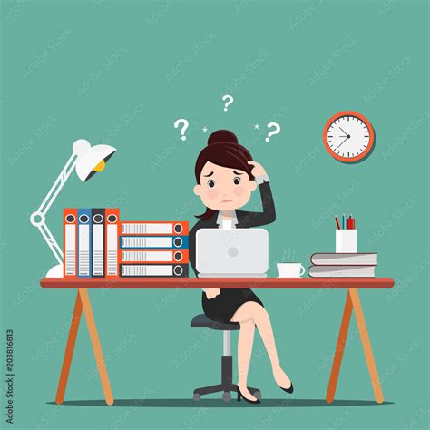 Busy Of Time Business Woman In Hard Working A Lot Of Work Vector
