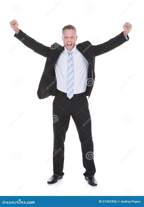 Young Businessman In A Suit Standing Cheering Stock Photo Image Of