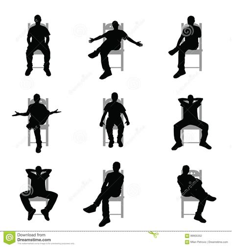 Man Silhouette Sitting On Grey Chair Set Illustration Stock Vector ...