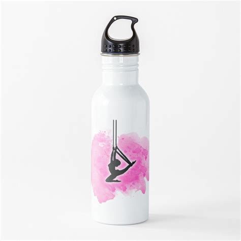 Aerial Yoga Girl Silhouette Posing On Pink Watercolor Water Bottle By