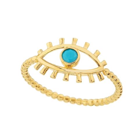 14k Real Solid Gold Turquoise Evil Eye Ring For Women December