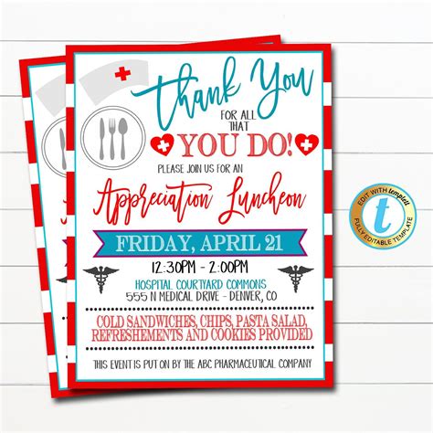 Nurse Appreciation Luncheon Invitation Thank You Healthcare Workers