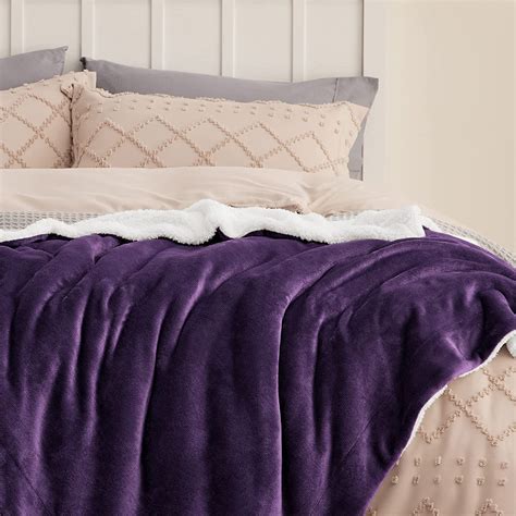 Bedsure Sherpa Fleece Queen Blankets Purple Thick And Warm Blankets