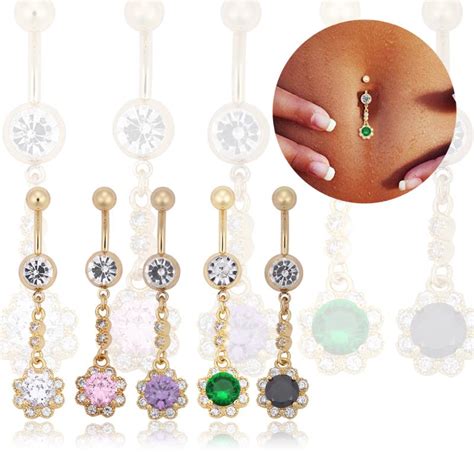 Sexy Dangle Belly Bars Belly Button Rings Belly Piercing Crystal Flower