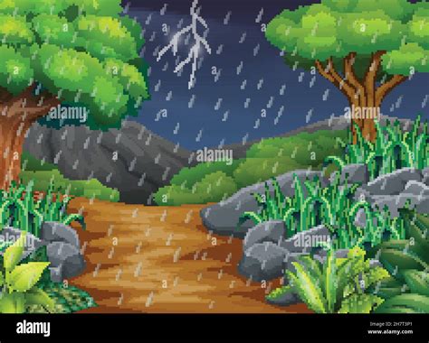 Background Scene With Rain In The Park Stock Vector Image And Art Alamy