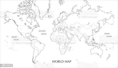 World Map Mercator Projection Blank Map With Boundary Line Stock
