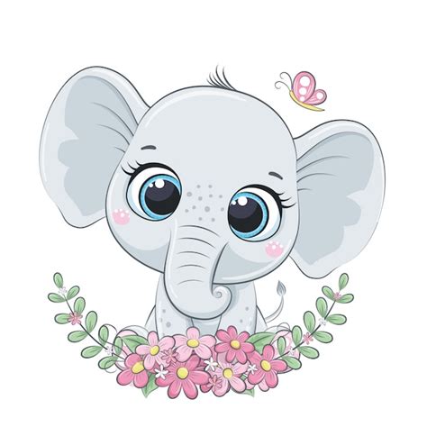 Premium Vector Cute Baby Elephant With Wreath
