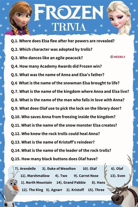 Frozen Trivia Questions And Answers Printable Printable Questions