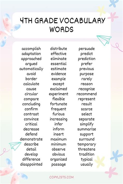 List Of 4th Grade Vocabulary Words In 2023 4th Grade Vocabulary Words