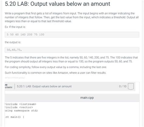 Solved Lab Output Values Below An Amount Could I Chegg Com