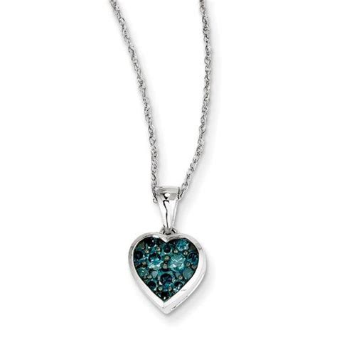 14k White Gold Blue Diamond Heart 18in Necklace Best Quality Free T
