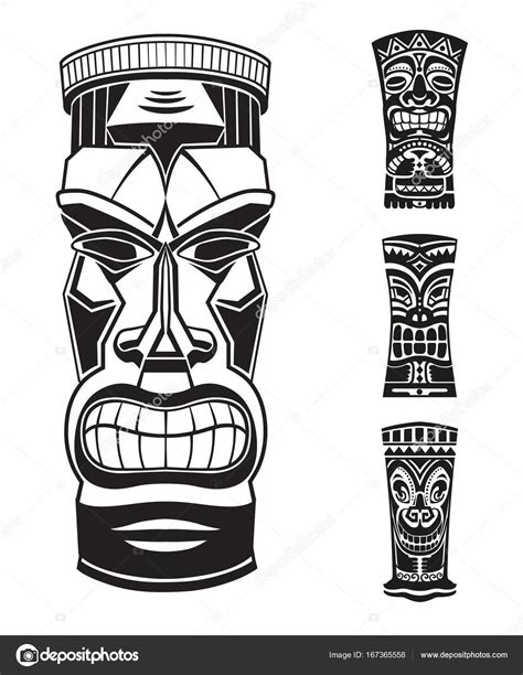 Masks Of Tiki Totem Polynesian Idol — Stock Vector © Polyudova 167365558